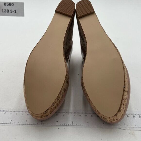 XYD Nude Round Toe Wood Platform Pumps Slip On Patent Wedge Cork High Heel Shoes - Picture 7 of 8